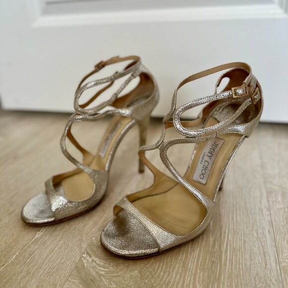 Jimmy Choo Lang Champagne Leather Womens High Heels Size 38.5 US 8 Formal - Picture 3 of 7